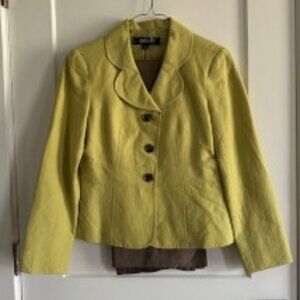 Kasper Pant Suit Size 6P Lime Green Jacket and Brown Pants